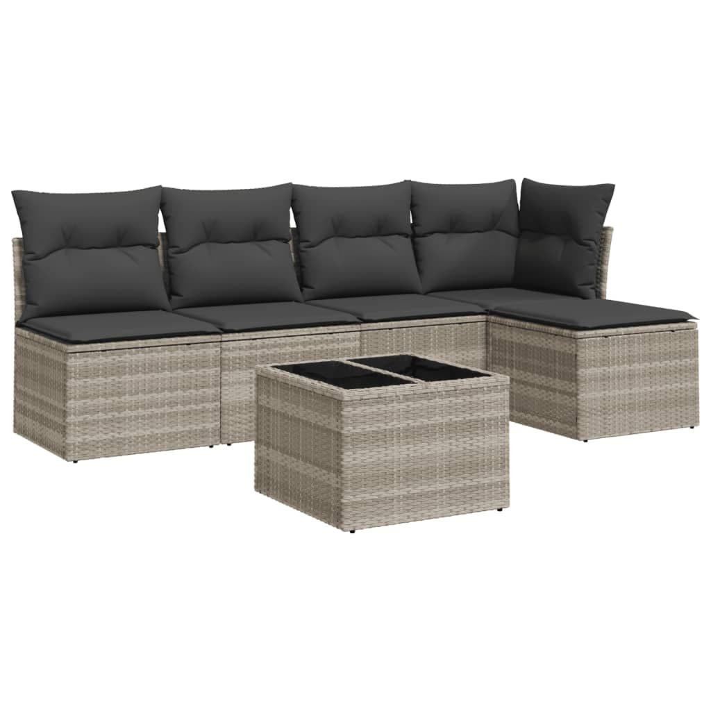 vidaXL 6 Peças Conjunto Sofás Jardim com Almofadões Vime Pe Cinzento-claro - 2112935580