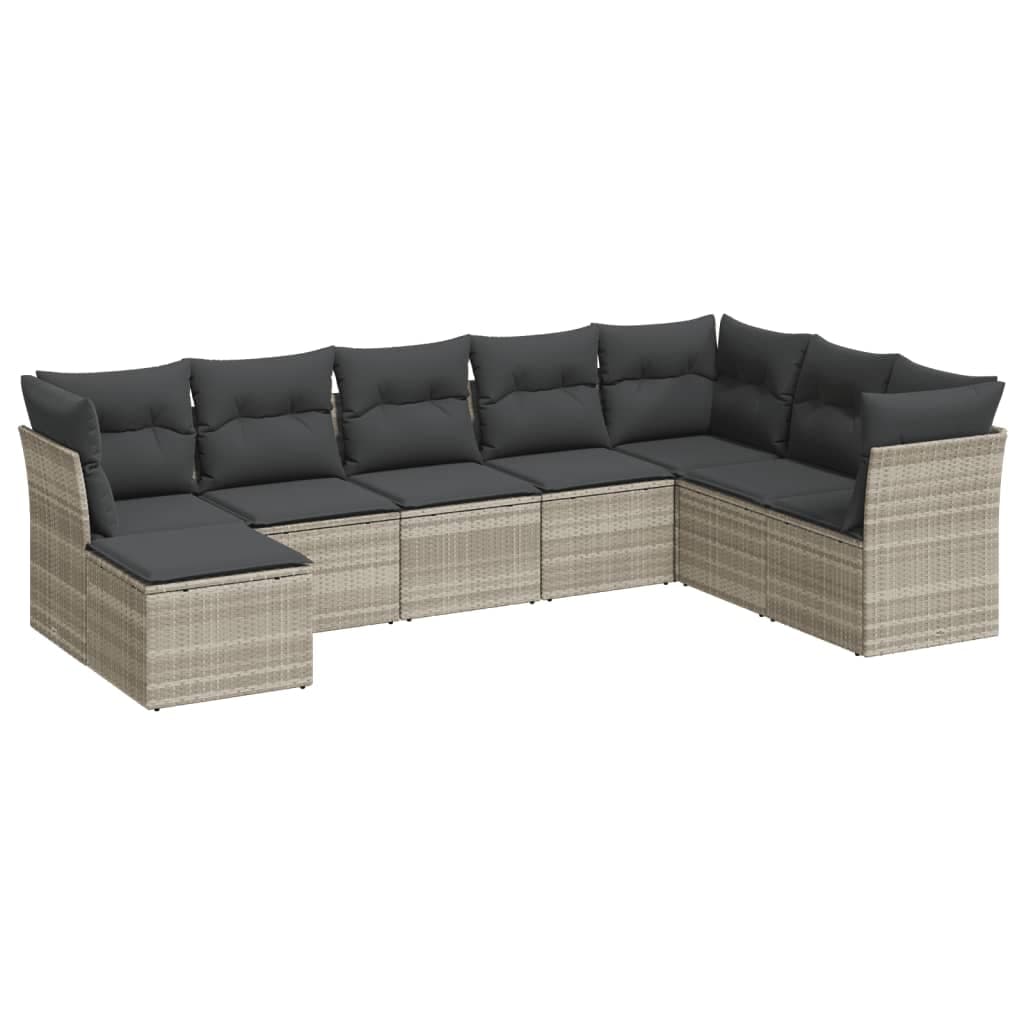 vidaXL 8 pcs conj. sofás jardim c/ almofadões vime PE cinzento-claro