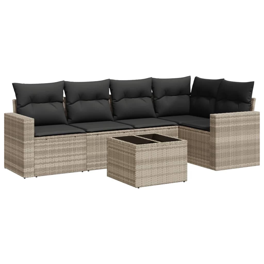 vidaXL 6 pcs conj. sofás jardim com almofadões vime PE cinzento-claro