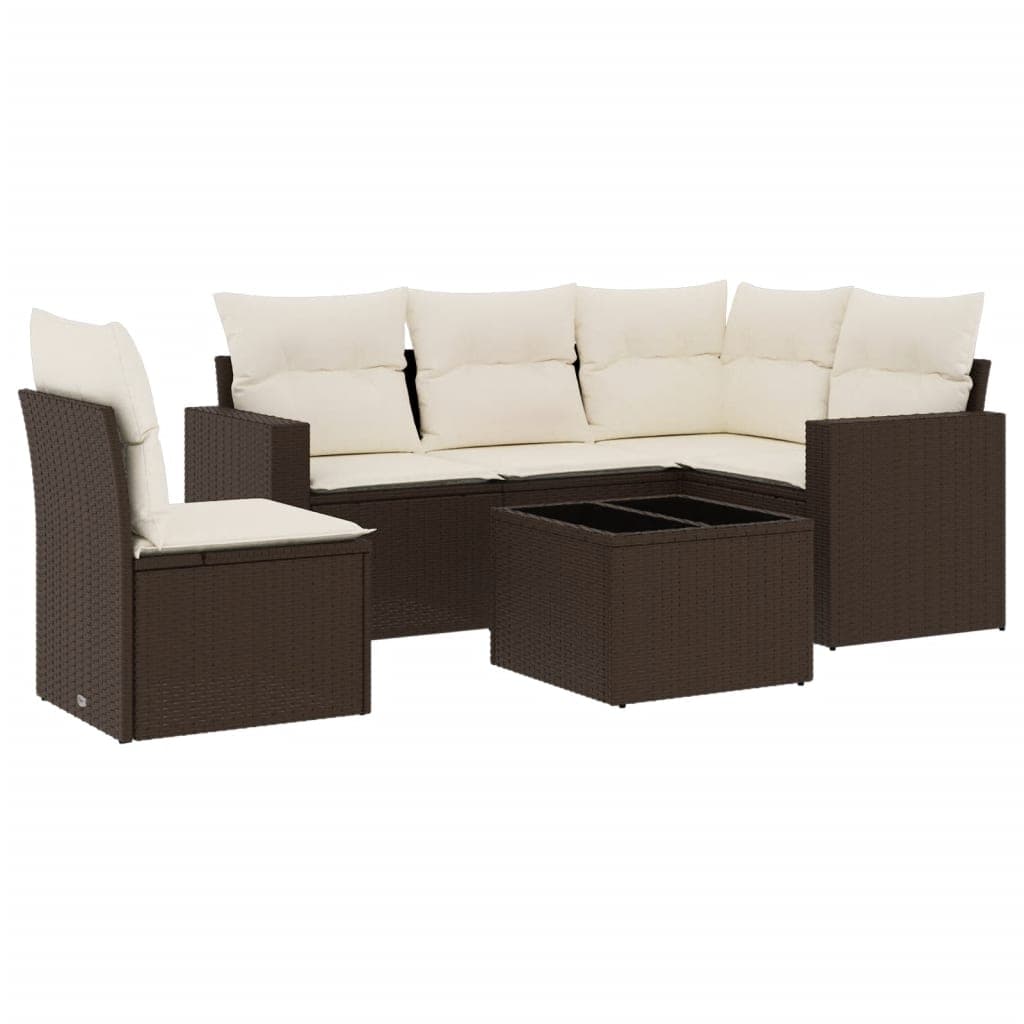 vidaXL 6 Peças Conjunto de Sofás Jardim com Almofadões Vime Pe Castanho - 1071827516