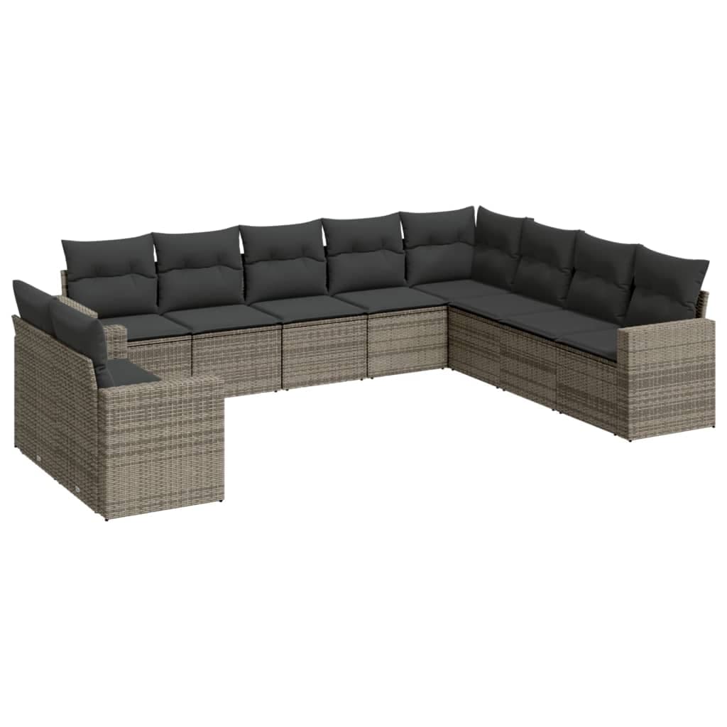 vidaXL 10 Peças Conjunto Sofás de Jardim com Almofadões Vime Pe Cinzento - 157260826