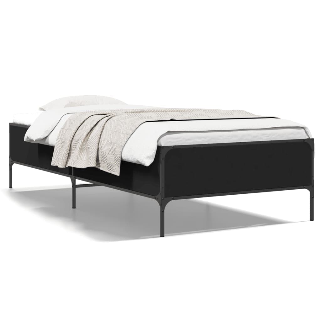 vidaXL Estrutura de Cama 90x190 cm Derivados de Madeira e Metal Preto - 3844148994