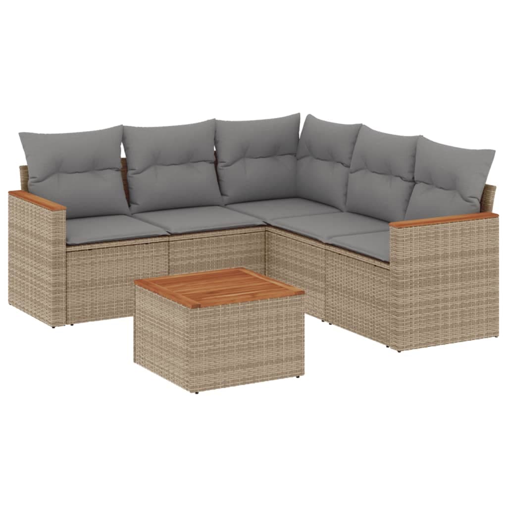 vidaXL 6 pcs conj. sofás jardim c/ almofadões vime PE bege misturado
