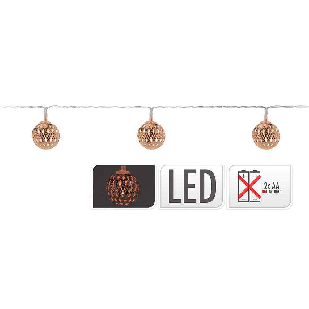 GRINALDA BRANCO QUENTE FIXO 10 LEDS COM BOLAS COR COBRE (2,5CM) C