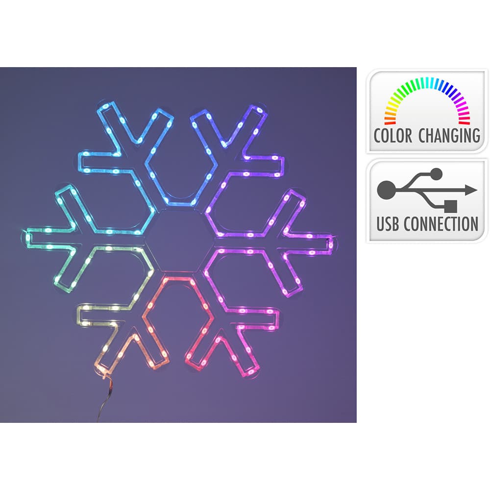 Adorno led copo de nieve 50 x 43 cm, rgb, 90 led, ligação usb.