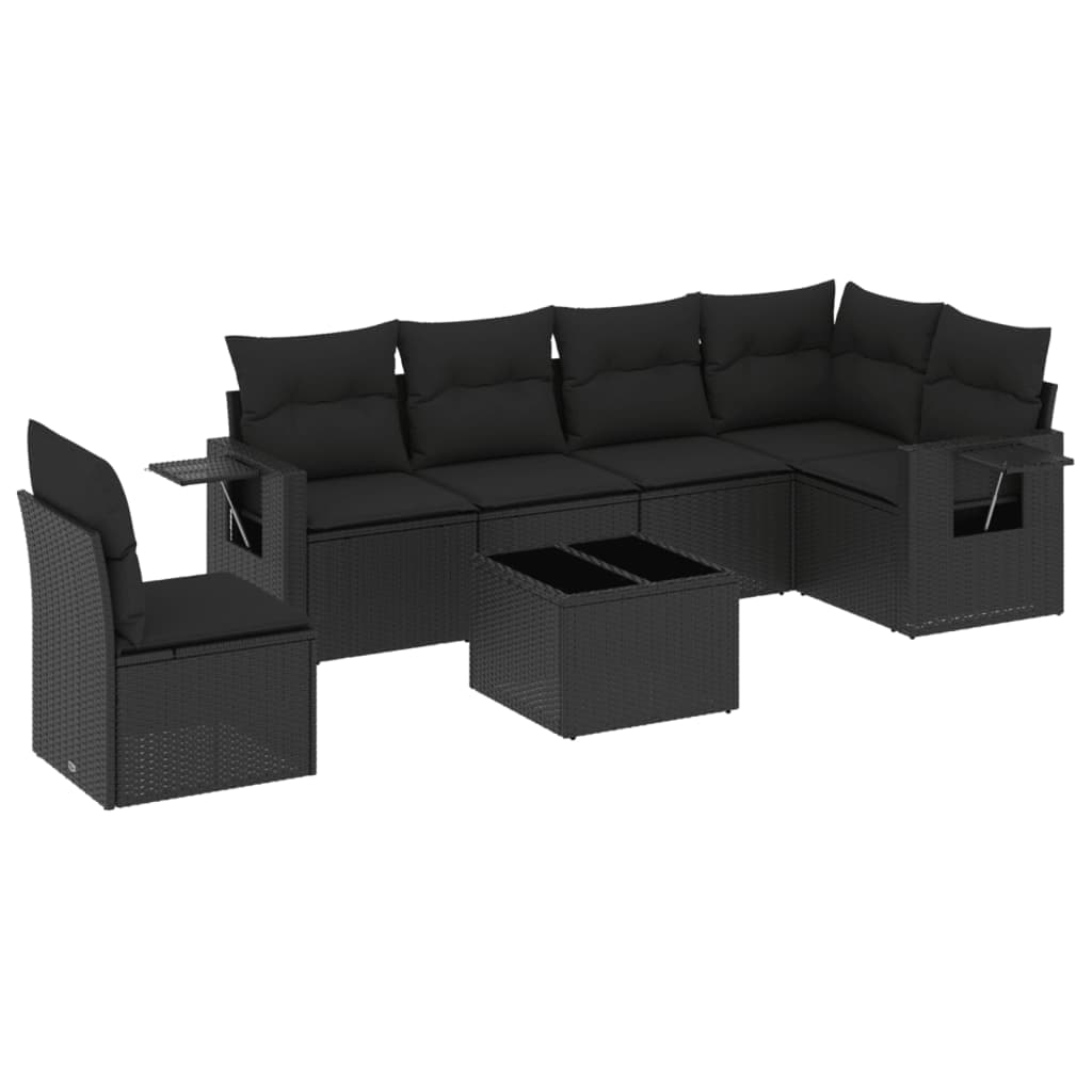 vidaXL 7 pcs conjunto de sofás p/ jardim c/ almofadões vime PE preto