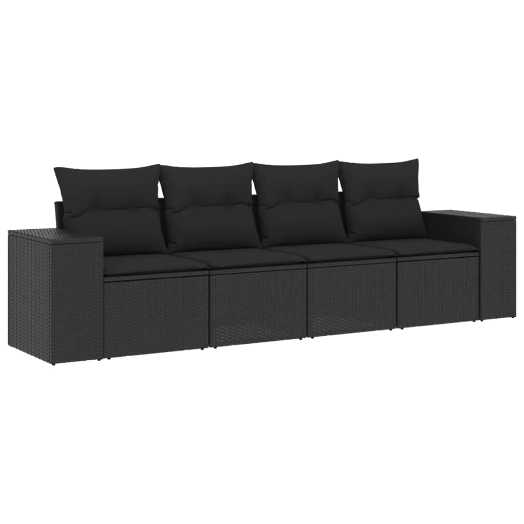 vidaXL 4 pcs conjunto de sofás para jardim c/ almofadões vime PE preto