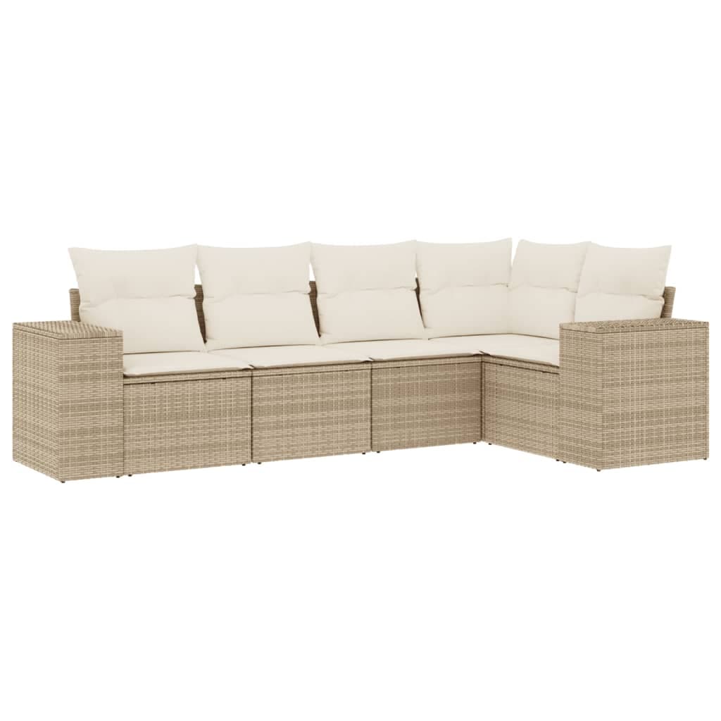 vidaXL 5 Peças Conjunto de Sofás para Jardim com Almofadões Vime Pe Bege - 1896754439
