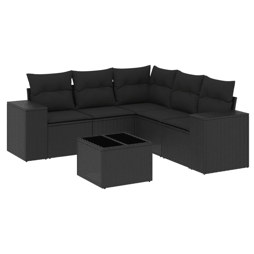 vidaXL 6 pcs conjunto sofás de jardim c/ almofadões vime PE preto