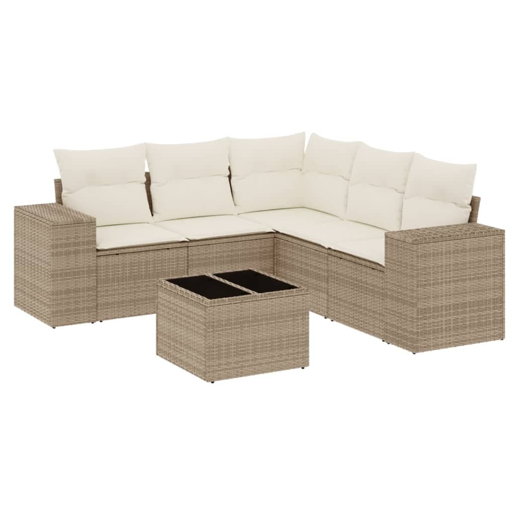 vidaXL 6 pcs conjunto de sofás p/ jardim com almofadões vime PE bege