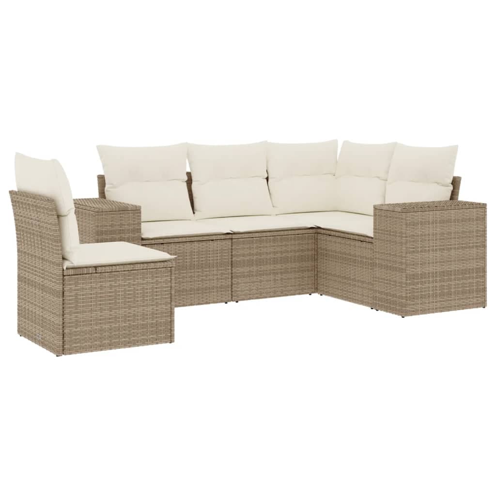 vidaXL 5 pcs conjunto de sofás p/ jardim com almofadões vime PE bege
