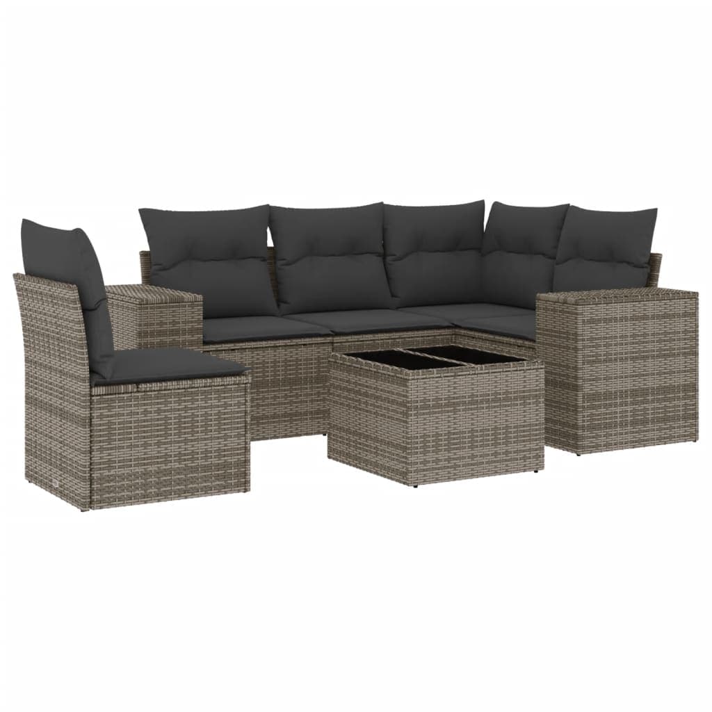 vidaXL 6 Peças Conjunto Sofás de Jardim com Almofadões Vime Cinzento - 3515068635