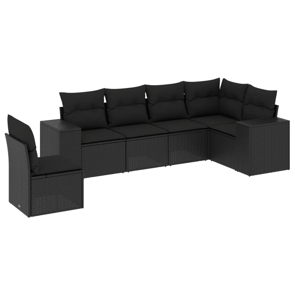 vidaXL 6 pcs conjunto sofás de jardim c/ almofadões vime PE preto