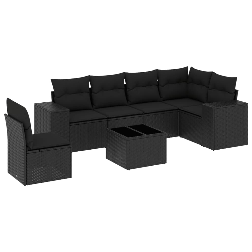 vidaXL 7 pcs conjunto de sofás p/ jardim c/ almofadões vime PE preto