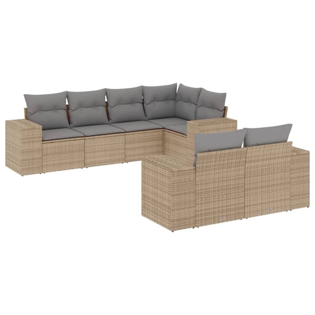 vidaXL 7 pcs conjunto de sofás p/ jardim com almofadões vime PE bege