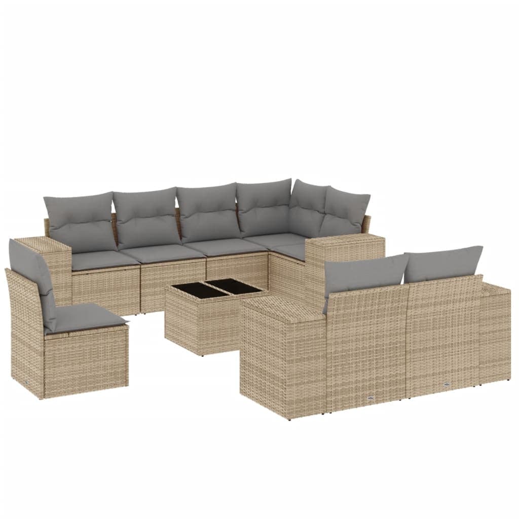 vidaXL 9 pcs conjunto de sofás p/ jardim com almofadões vime PE bege