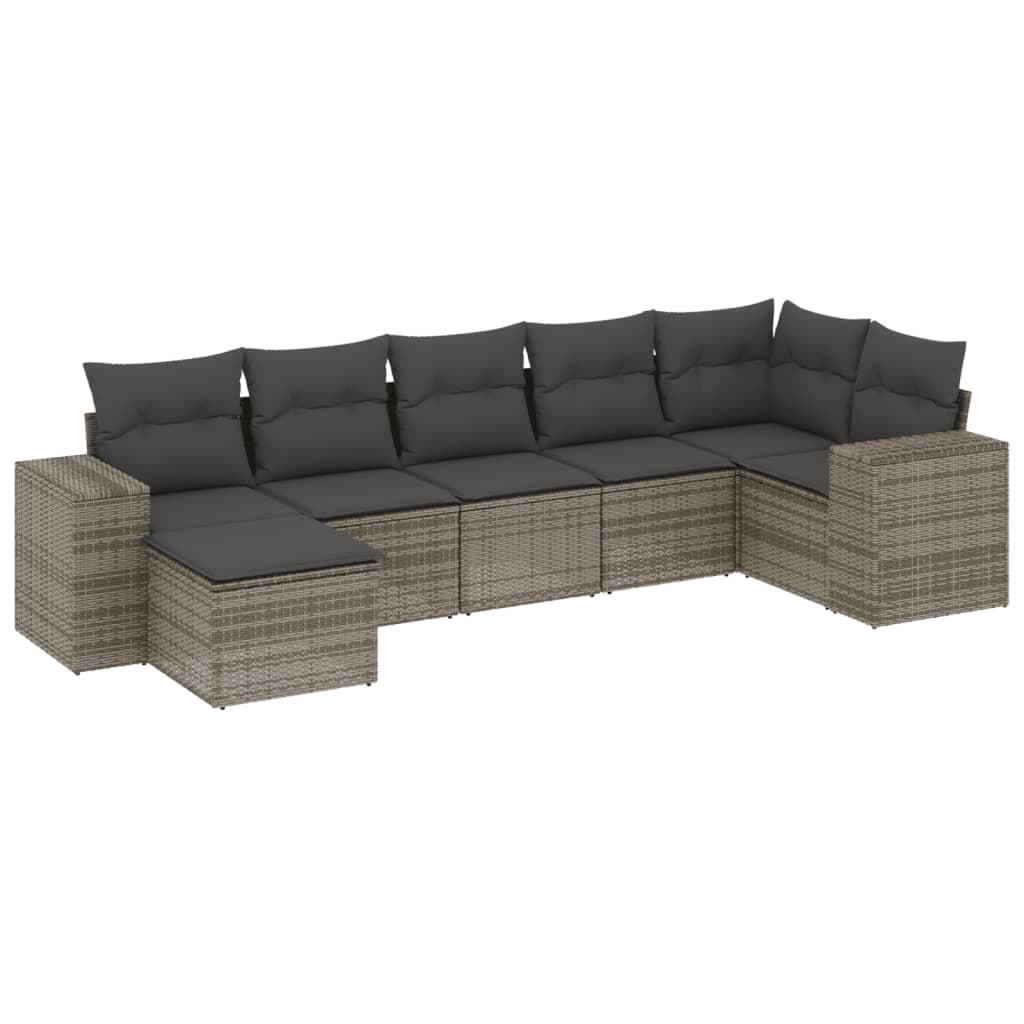 vidaXL 7 pcs conjunto sofás p/ jardim c/ almofadões vime PE cinzento