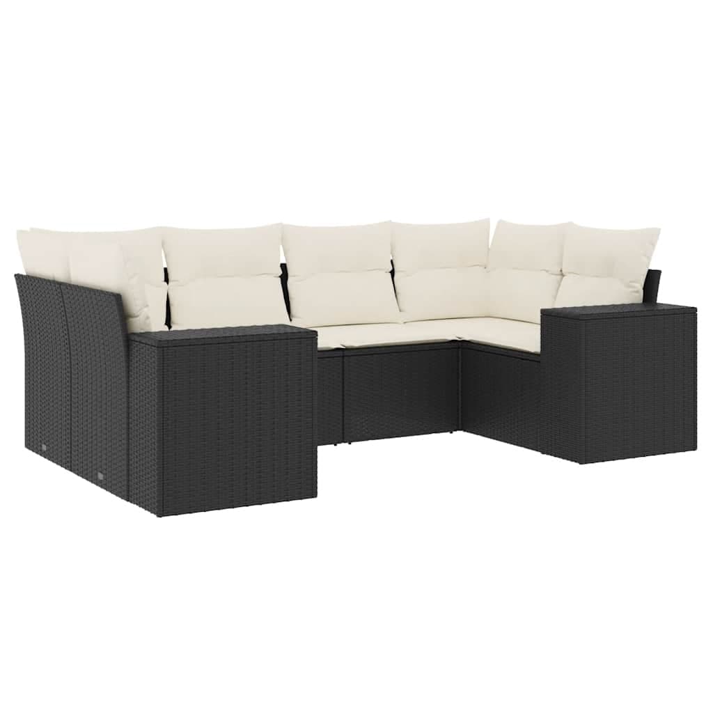 vidaXL 6 pcs conjunto sofás de jardim c/ almofadões vime PE preto