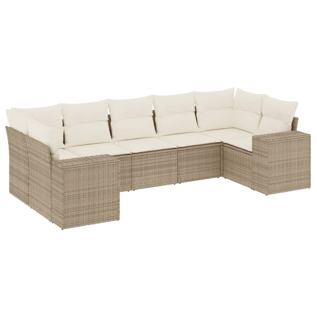 vidaXL 7 pcs conjunto de sofás p/ jardim com almofadões vime PE bege