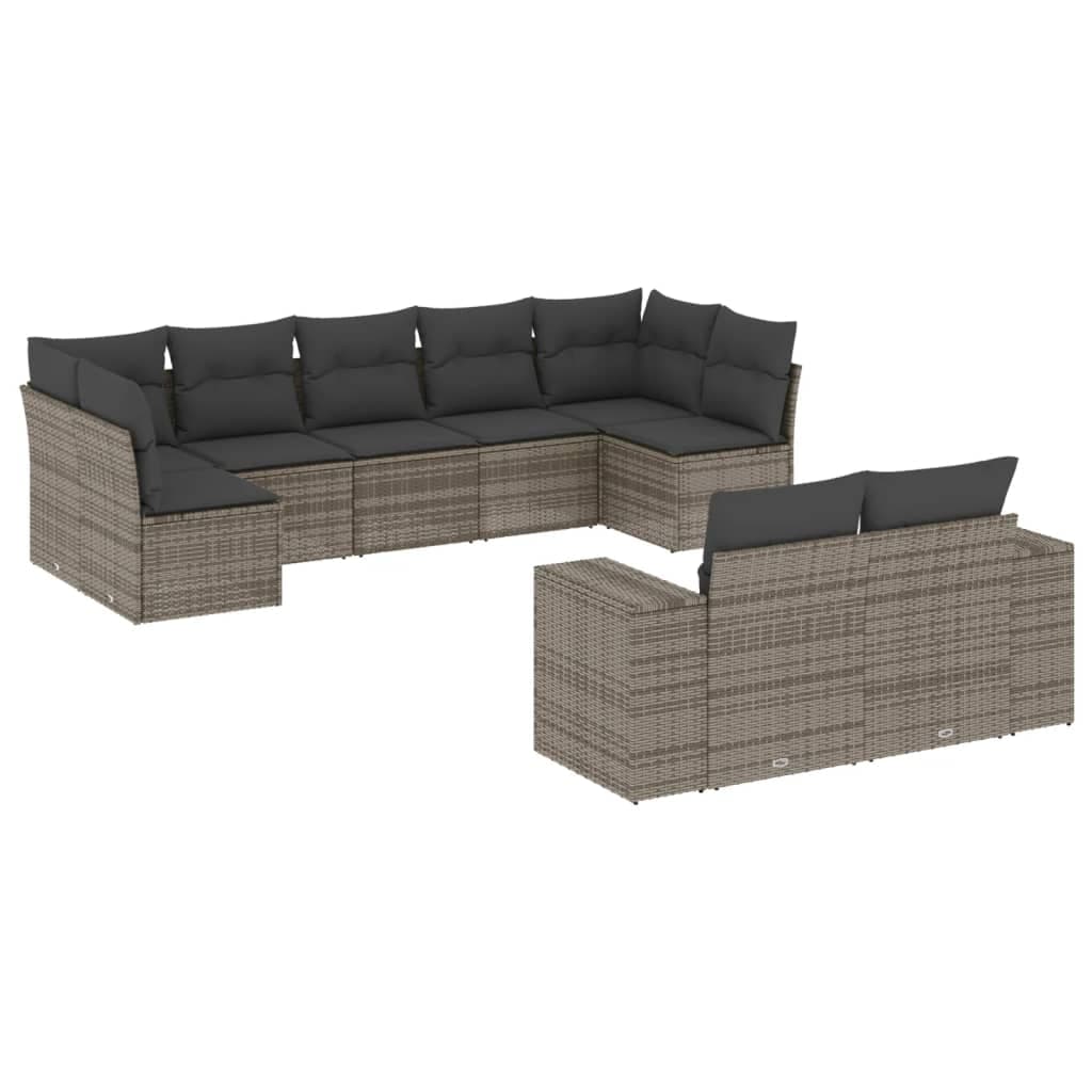 vidaXL 9 pcs conjunto sofás p/ jardim com almofadões vime PE cinzento