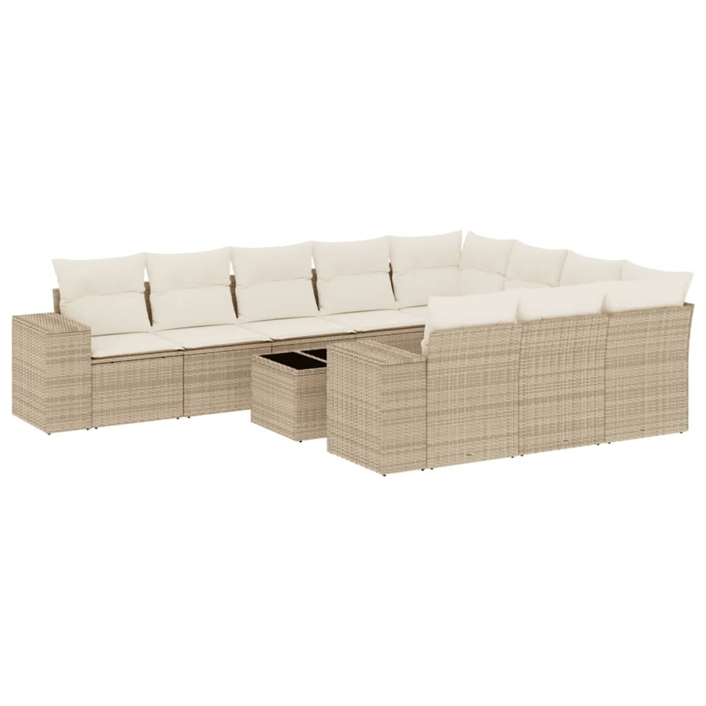 vidaXL 11 pcs conjunto sofás de jardim c/ almofadões vime PE bege