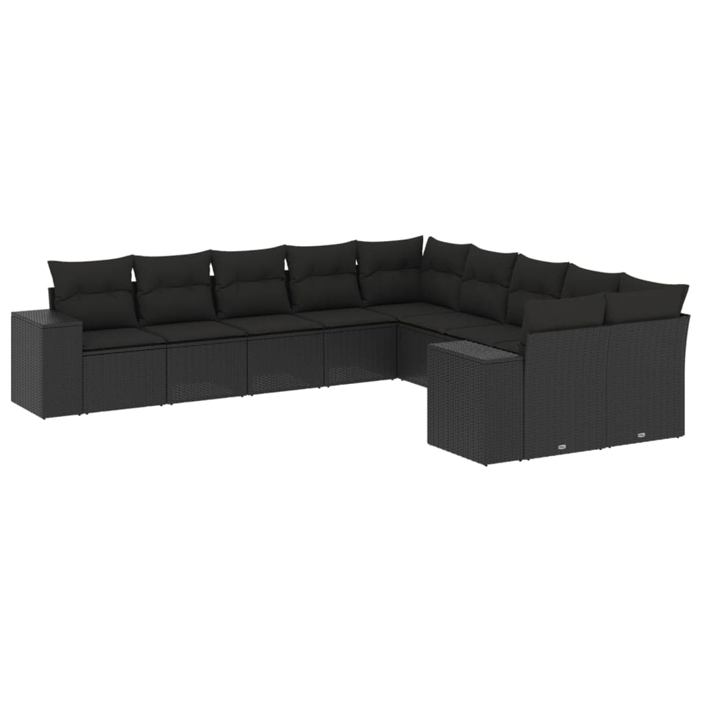 vidaXL 10 Peças Conjunto Sofás de Jardim com Almofadões Vime Pe Preto - 1828340775