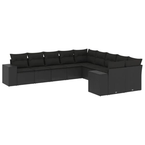 vidaXL 10 Peças Conjunto Sofás de Jardim com Almofadões Vime Pe Preto - 1828340775
