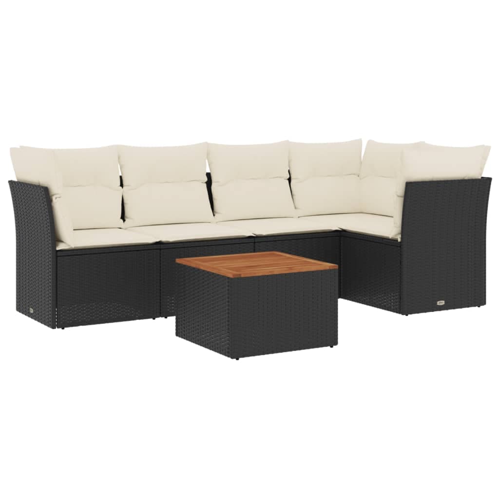vidaXL 6 pcs conjunto sofás de jardim c/ almofadões vime PE preto