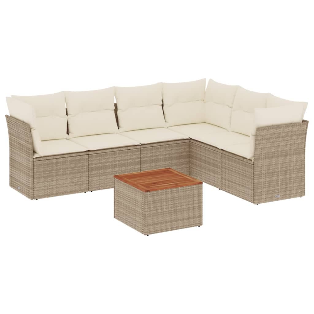 vidaXL 7 Peças Conjunto de Sofás para Jardim com Almofadões Vime Pe Bege - 675443046
