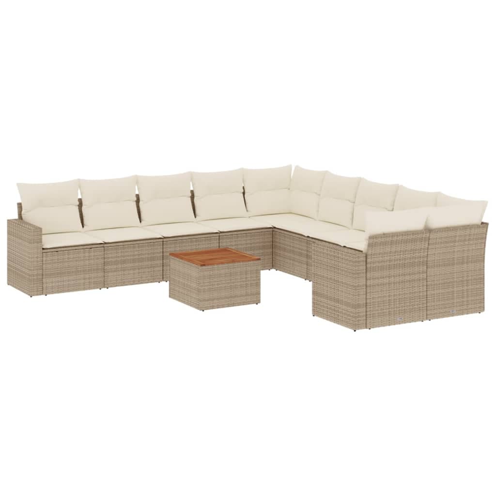 vidaXL 11 Peças Conjunto Sofás de Jardim com Almofadões Vime Pe Bege - 2057763774