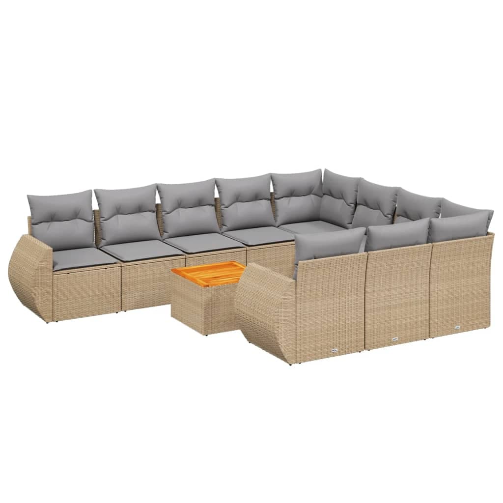 vidaXL 11 pcs conjunto sofás de jardim c/ almofadões vime PE bege