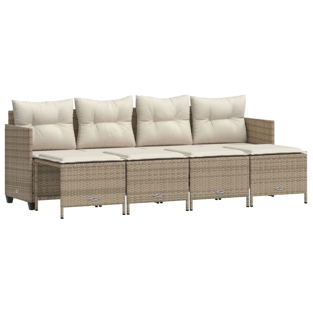vidaXL 5 pcs conjunto de sofás p/ jardim com almofadões vime PE bege