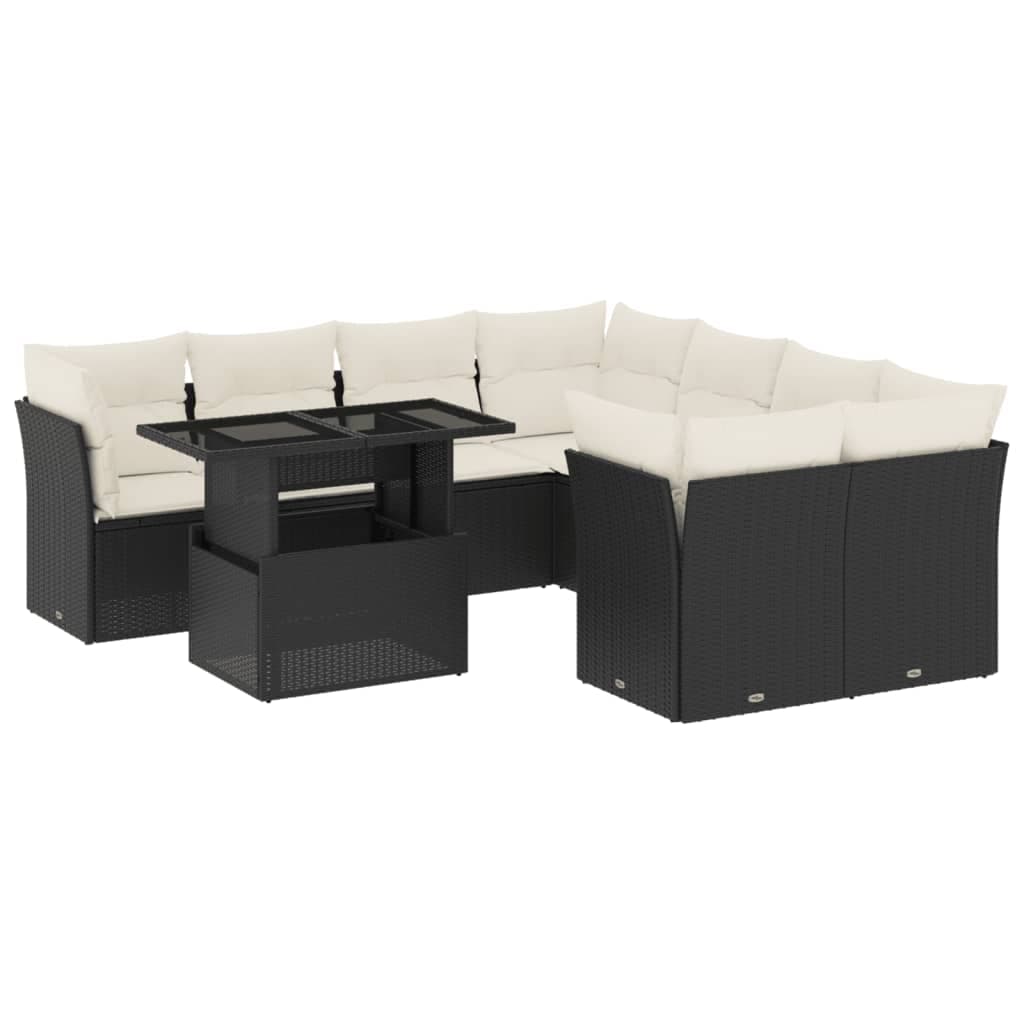 vidaXL 9 pcs conjunto de sofás p/ jardim c/ almofadões vime PE preto