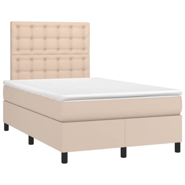 vidaXL Cama Boxspring com Colchão 120x190cm Couro Artificial Cappuccino - 3319880976