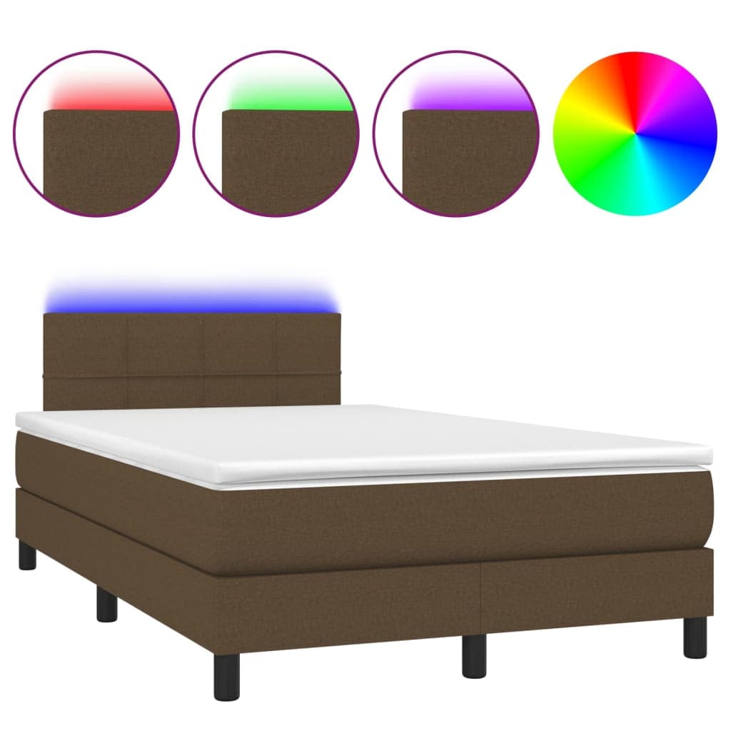 vidaXL Cama Box Spring com Colchão/led 120x190cm Tecido Castanho-escuro - 653086633