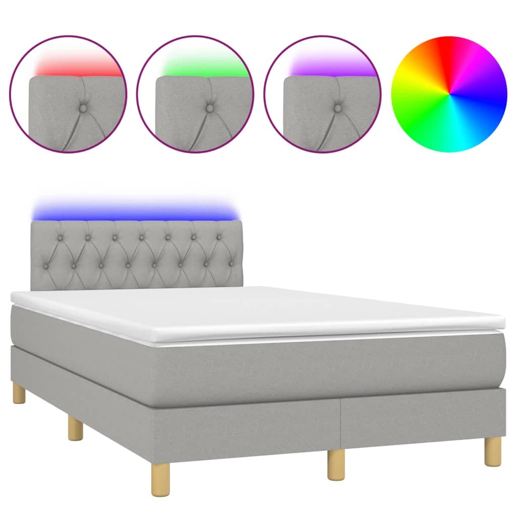 vidaXL Cama Box Spring com Colchão e LED 120x190 cm Tecido Cinza-claro - 3566287122