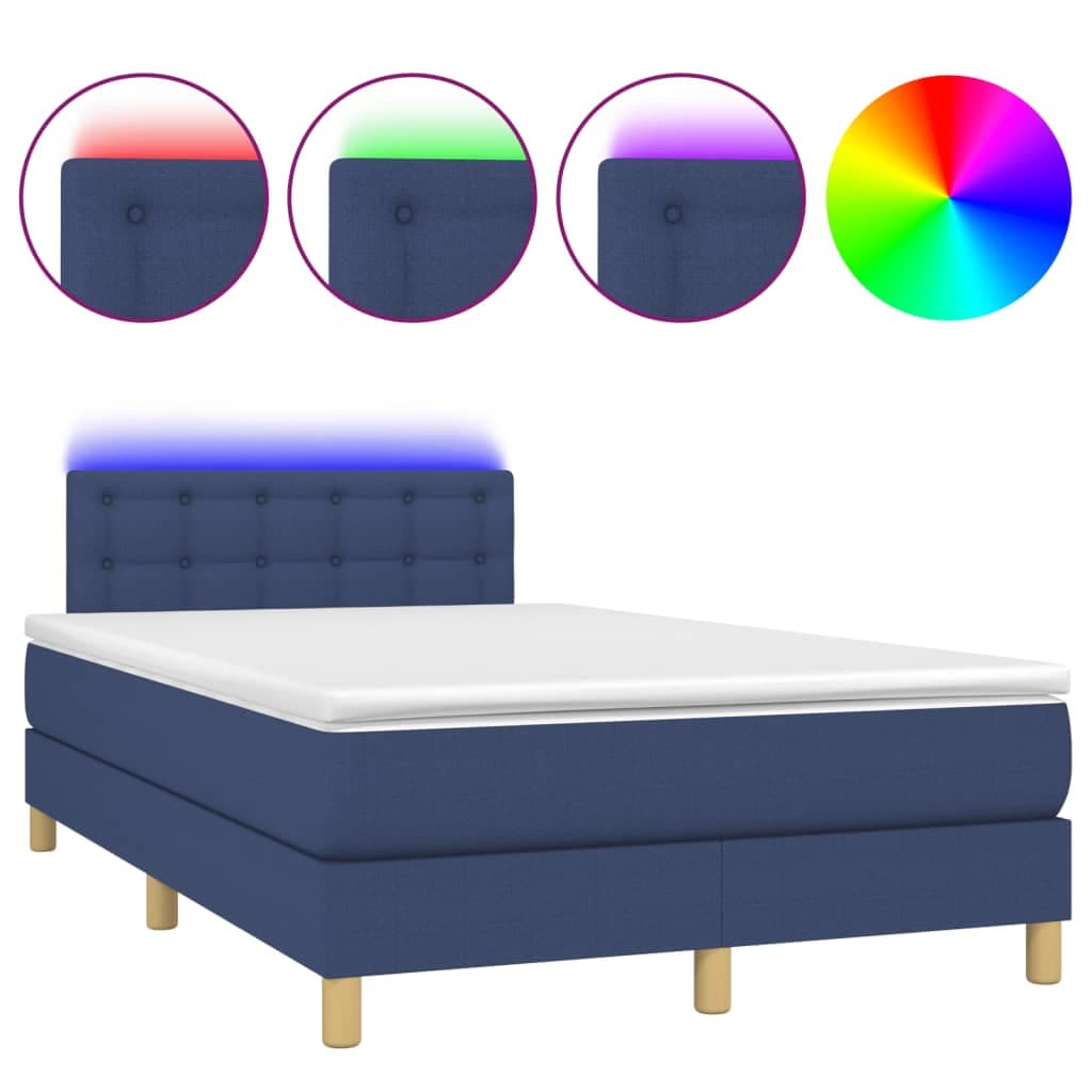 vidaXL Cama Box Spring com Colchão e LED 120x190 cm Tecido Azul - 1903526424