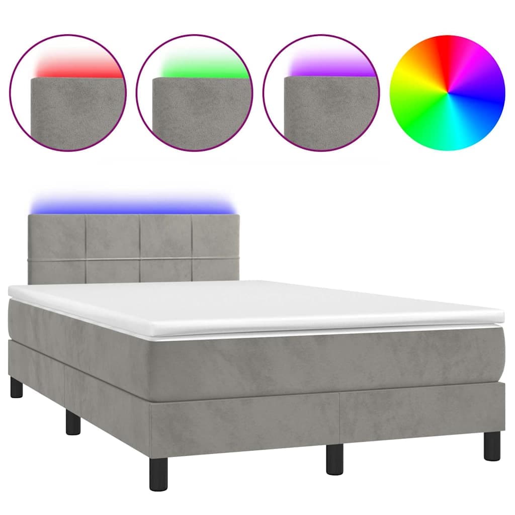 vidaXL Cama box spring colchão LED 120x190 cm couro artif. cinza-claro