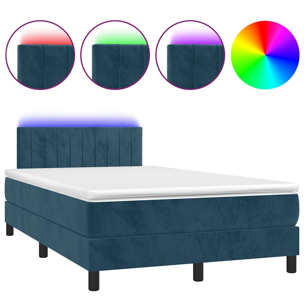 vidaXL Cama Box Spring Colchão led 120x190cm Couro Artificial Azul-escuro - 2194382484