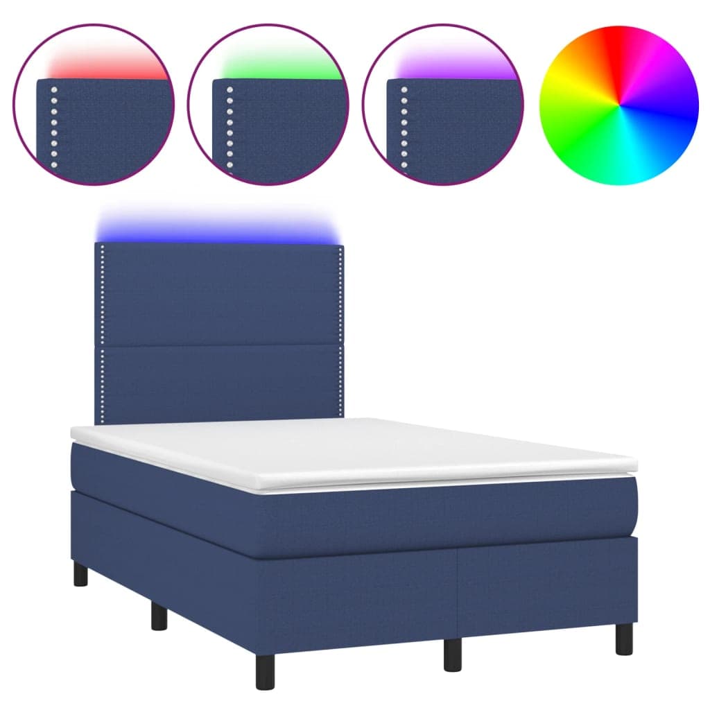 vidaXL Cama box spring c/ colchão e LED 120x190 cm tecido azul