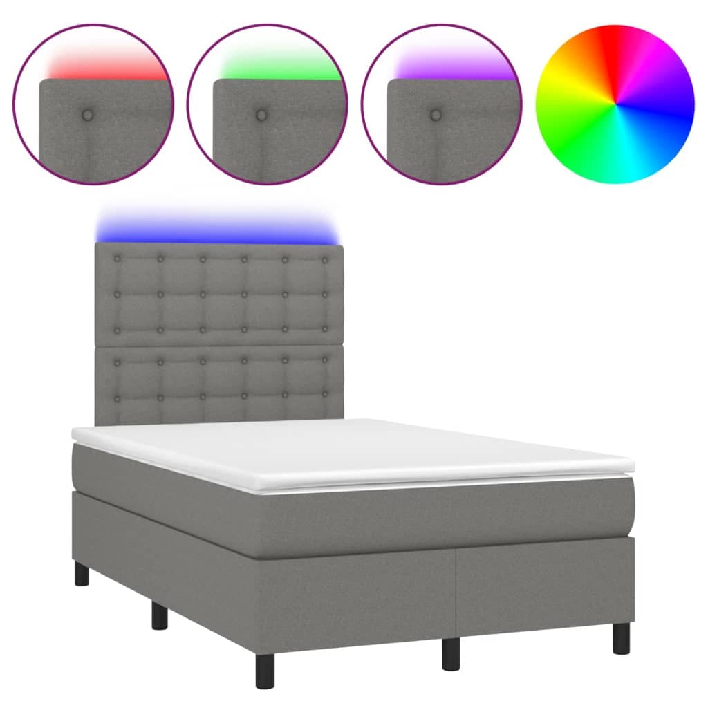 vidaXL Cama box spring c/ colchão e LED 120x190 cm tecido cinza-escuro