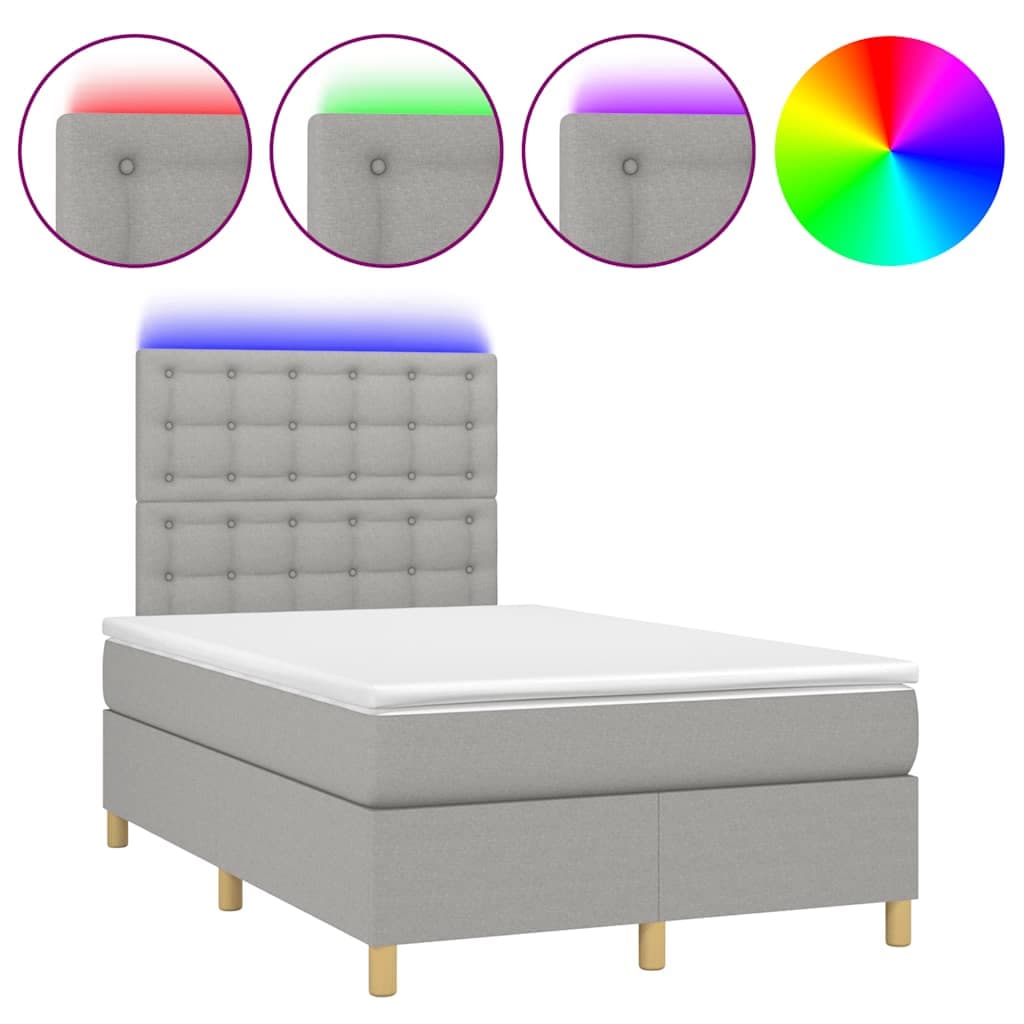vidaXL Cama box spring c/ colchão e LED 120x190 cm tecido cinza-claro