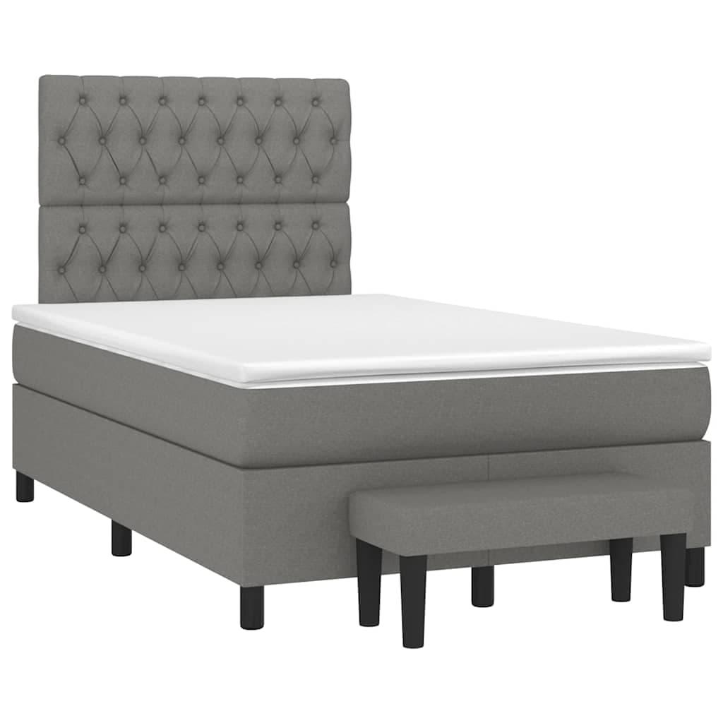 vidaXL Cama boxspring com colchão 120x190 cm tecido cinzento-escuro