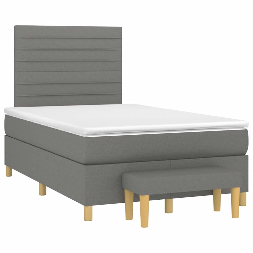 vidaXL Cama boxspring com colchão 120x190 cm tecido cinzento-escuro