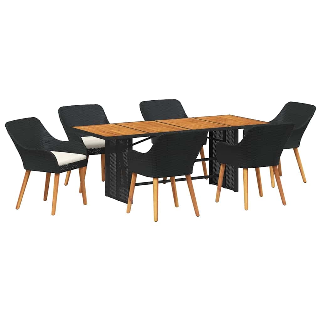 vidaXL Conjunto de Jantar para Jardim com almofada 7 pcs Preto vime PE