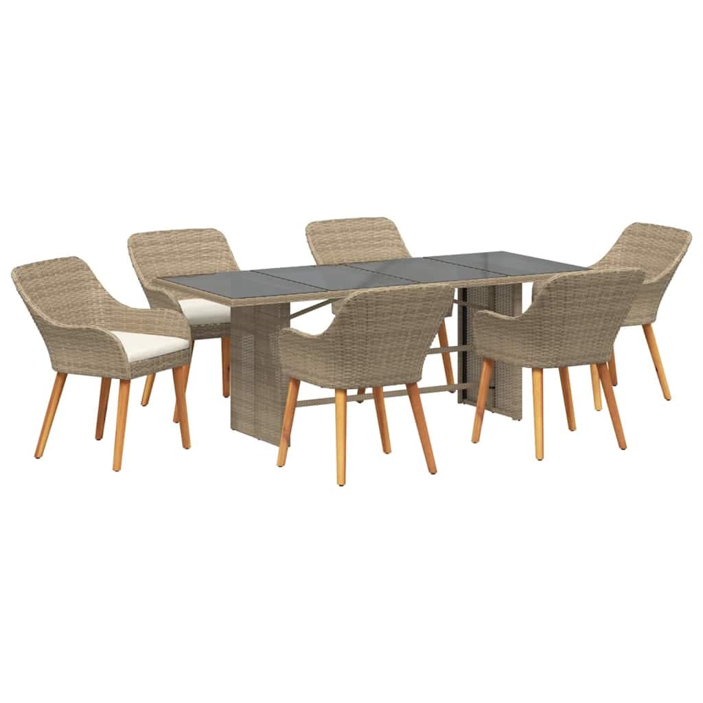 vidaXL Conjunto de Jantar para Jardim com Almofada 7 Peças Bege Vime Pe - 1714684864