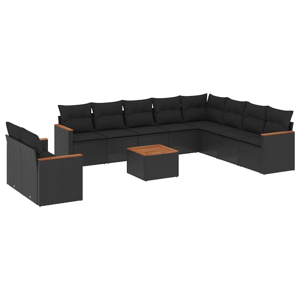 vidaXL 11 pcs conjunto sofás de jardim c/ almofadões vime PE preto