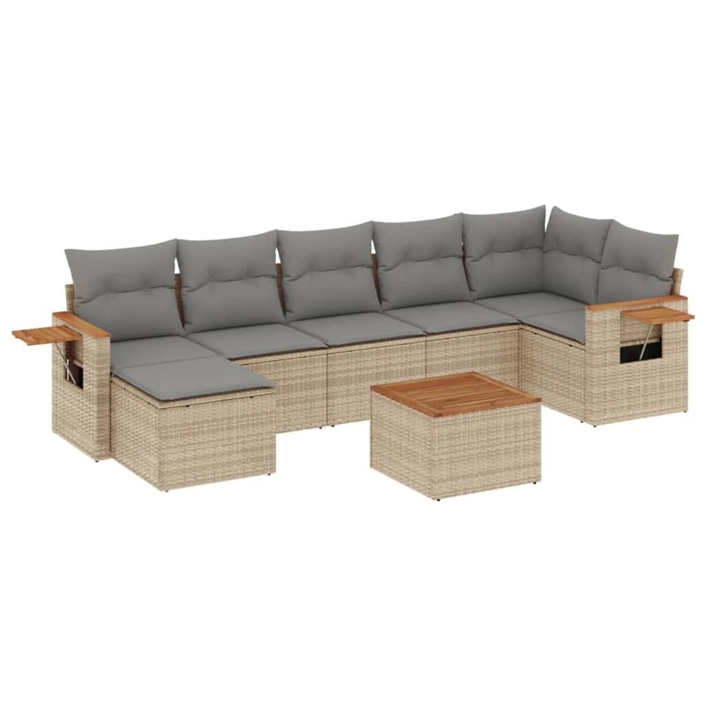 vidaXL 8 pcs conjunto de sofás p/ jardim com almofadões vime PE bege
