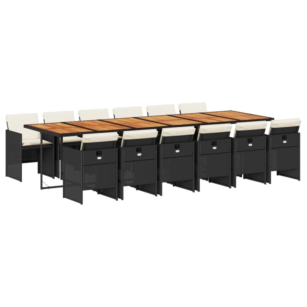 vidaXL 13 pcs conjunto de jantar p/jardim com almofadões vime PE preto