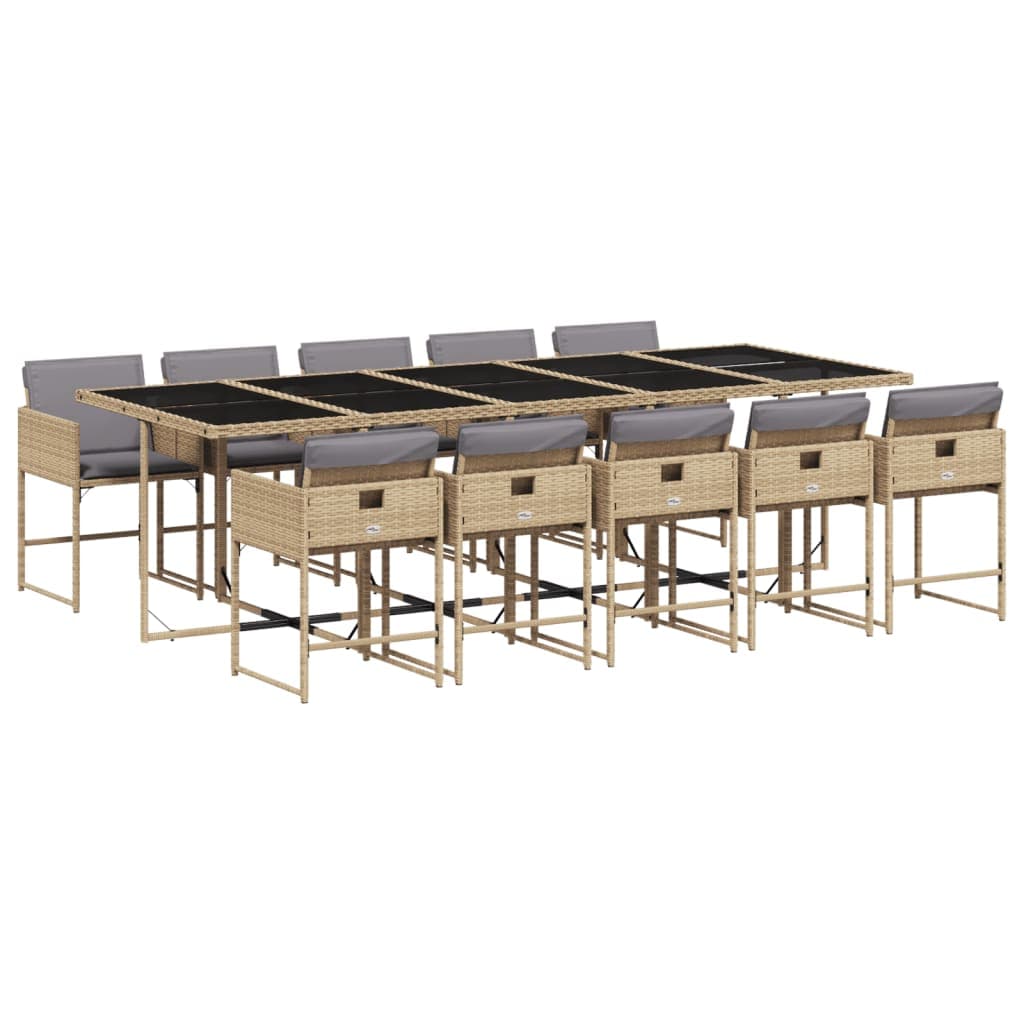 vidaXL 11 pcs conj. jantar jardim c/ almofadões vime PE bege misturado